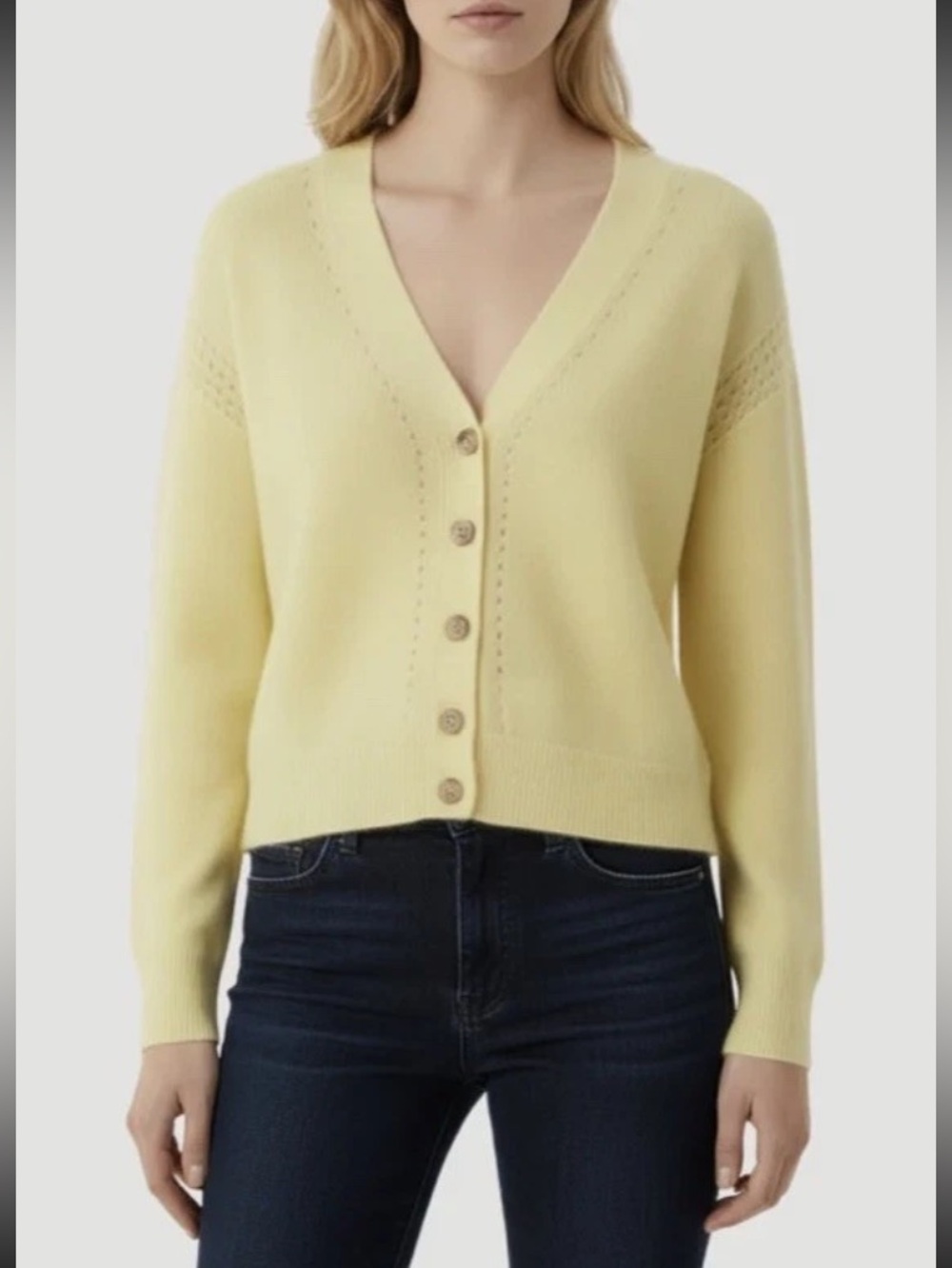 $475 Majestic Filatures Deluxe Tricot CASHMERE SILK Cardigan In Lemon Sz 2 US S
